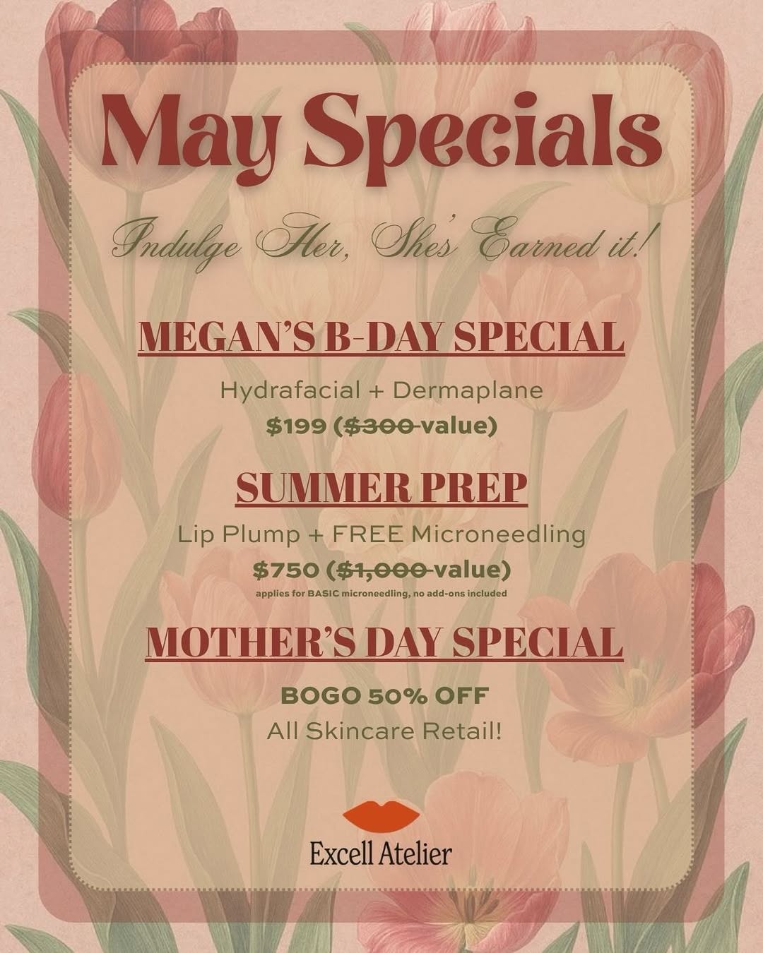 Excell Atelier May specials announcement on Instagram